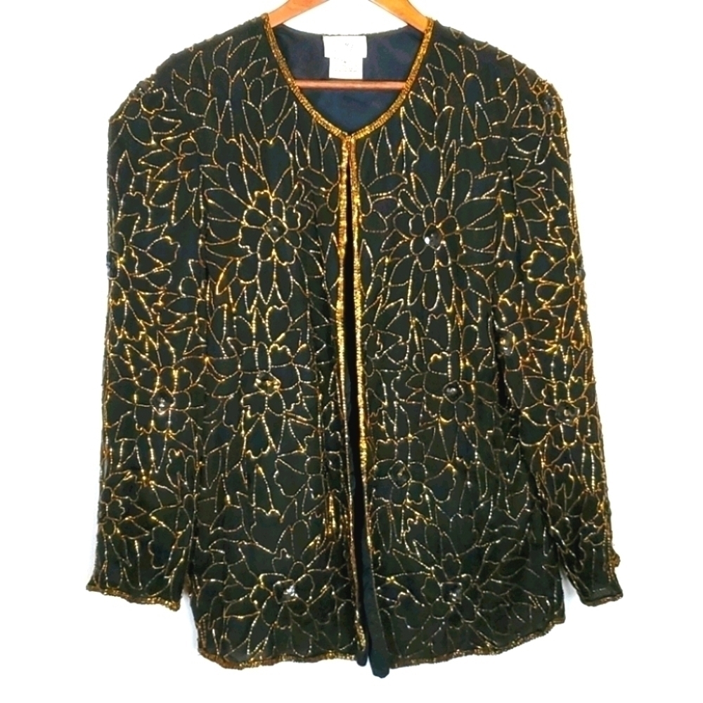 Vintage Silk Floral Beaded Jacket